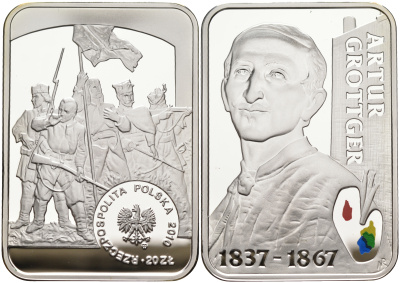 Польша 20 злотых 2010 Польские художники XIX-XX вв. Артур Гротгер, цветная эмаль KM 747 серебро PROOF 00-000-00