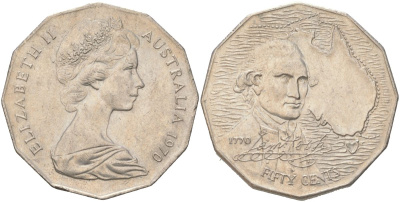 Австралия 50 центов 1970 200 лет австралийскому путешествию капитана Кука KM 69 медно-никель UNC 4512-916