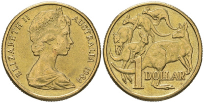 Австралия 1 доллар 1984 Елизавета II (1952-2022), кенгуру KM 77 алюминиевая бронза UNC 4619-1034