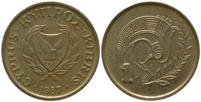Кипр 1 цент 1987 KM 53.2 никель латунь 4154-732