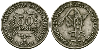 Валютное сообщество стран Западной Африки 50 франков 1978 KM 6 медно-никель 4167-746