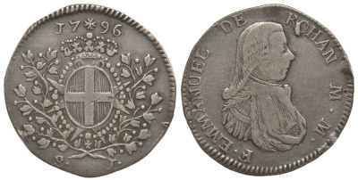 Мальтийский орден Святого Иоанна Иерусалимского 1 скудо 1796 Эммануэль де Роган-Полдю (1775-1797) KM 342 (C48), R/S 48 серебро 00-811-28