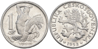 Чехословакия 1 крона 1953 KM 22 алюминий 4152-926