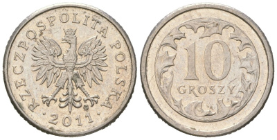 Польша 10 грошей 2011 MW Y 279 медно-никель UNC 4618-142