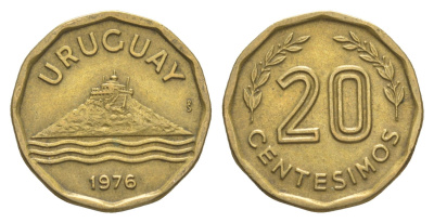 Уругвай 20 сентесимо 1976 KM 67 алюминиевая бронза 4637-514