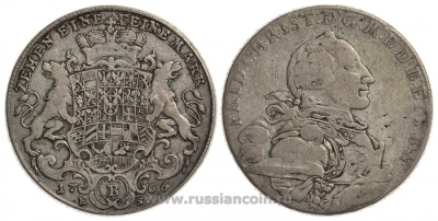 Бранденбург-Байрейт 1 талер 1766 ES, Фридрих Кристиан KM 252, Dav. 2042 серебро 00-000-00