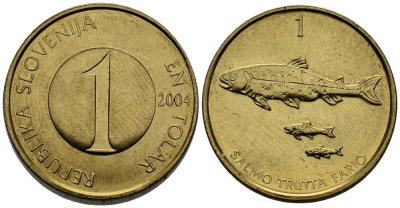 Словения 1 толар 2004 рыбы KM 4 никель латунь 65-155