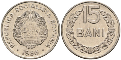 Румыния 15 бани 1966 KM 93 сталь плакированная никелем 4567-356