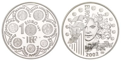 Франция 1 1/2 евро 2002 Введение евро KM 1301 серебро PROOF 1083-2-32