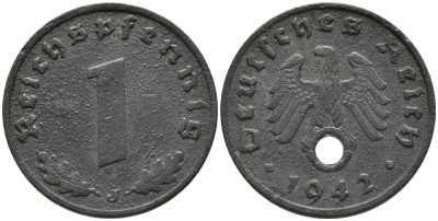 ГЕРМАНИЯ 1 РЕЙХСПФЕННИГ 1942 J KM 97, J.369 цинк 96-745