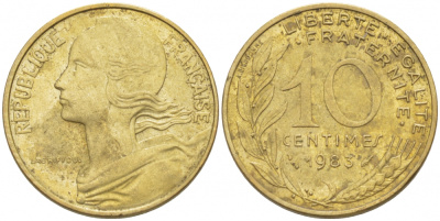 ФРАНЦИЯ 10 САНТИМОВ 1983 ТИП MARIANNE KM 929 медь алюминий никель 3309-1061