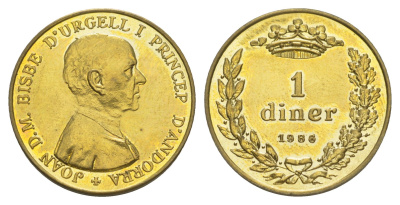 Андорра 1 динер 1986 KM 35 латунь BU 1528-834