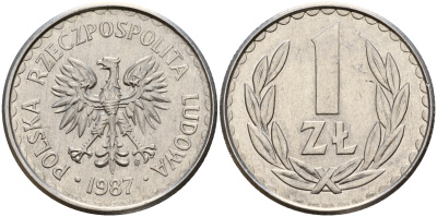 Польша 1 злотый 1987 MW KM 49.2 алюминий    4161-1035