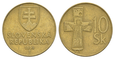 Словакия 10 крон 1994 MK KM 11.1 латунь 4650-641