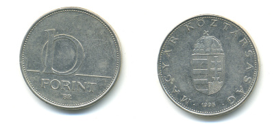 Венгрия 10 форинтов 1995 KM 695 латунь плакированная медно-никелем 4379-631