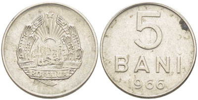 Румыния 5 бани 1966 год тип KM 92 сталь плакированная никелем 112-428