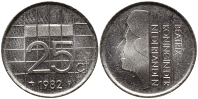 Нидерланды 25 центов 1982 Беатрикс (1980-2013) KM 204 никель 4392-433