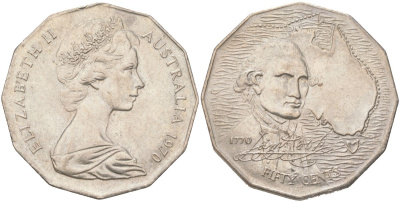 Австралия 50 центов 1970 200 лет австралийскому путешествию капитана Кука KM 69 медно-никель UNC 4512-1234