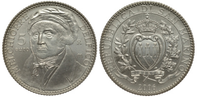 Сан-Марино 5 евро 2006 R, Мельхиоре Дельфико KM 472 серебро UNC 1074-10-43