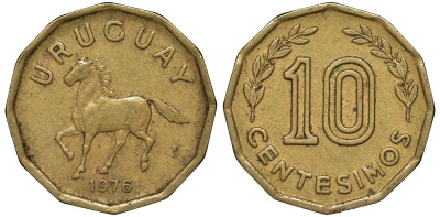 Уругвай 10 сентесимо 1976 KM 66 алюминиевая бронза 4164-744