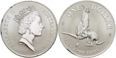 Австралия 1 доллар 1996 кенгуру с детенышем KM 297 серебро  UNC  1078-2-43