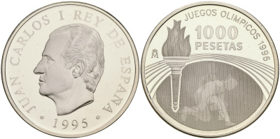 Испания 1000 песет 1995 XXVI олимпийские игры в Атланте 1996 года KM 952 серебро PROOF 1066-2-13