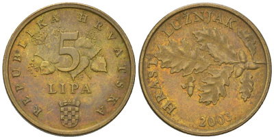 Хорватия 5 лип 2003 нечетный год KM 5 сталь плакированная латунью    4124-933