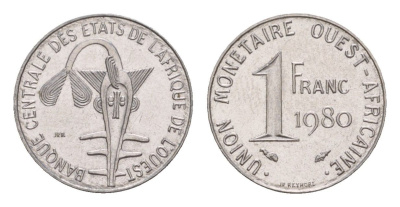 Западная Африка (BCEAO) 1 франк 1980 KM 8 нержавеющая сталь UNC 4655-765