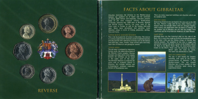 Гибралтар набор из 8 монет плюс жетон 2005 официальный набор, в оригинальном картонном буклете UNC 1-4-2-35