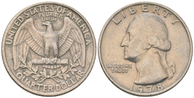 США 25 центов (квотер) 1978 Вашингтон KM A164a медь плакированная медно-никелем 4175-353