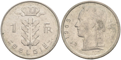 Бельгия 1 франк 1965 Belgie KM 143.1 медно-никель 4575-123