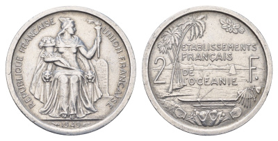 Французская Океания 2 франка 1949 год-тип KM 3 алюминий 1518-1134