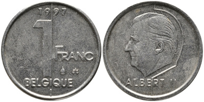 БЕЛЬГИЯ 1 ФРАНК 1997 BELGIQUE, АЛЬБЕРТ II (1993-) KM 187 железо плакированное никелем 99-1231