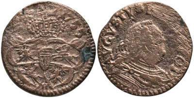 Польша 3 сольди (1 грош) 1755 H, Август III (1733-1763) KM 147.2 медь 116-843