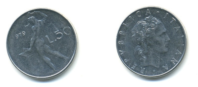 ИТАЛИЯ 50 ЛИР 1979 КУЗНЕЦ KM 95.1 сталь 4364-757