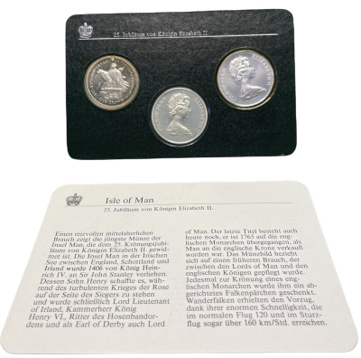 Остров Мэн 1 крона 1978 25 лет коронации королевы Елизаветы II, соколы, в буклете KM 43, 43а, 43а серебро, серебро, медно-никель PROOF, UNC, UNC 5-6-4-08