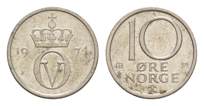 Норвегия 10 эре 1974 Улаф V (1957-1991) KM 416 медно-никель 4632-1158