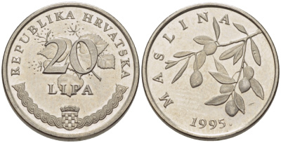 Хорватия 20 лип 1995 олива, легенда на хорватском KM 7 сталь плакированная никелем 66-535