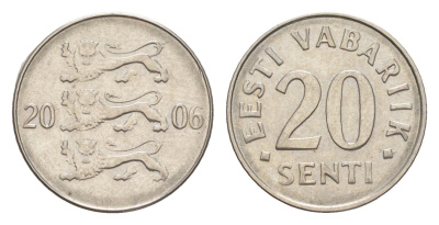 Эстония 20 сентов 2006 KM 23a сталь плакированная никелем 4383-1167