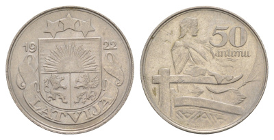 Латвия 50 сантимов 1922 год-тип KM 6 никель 4657-811