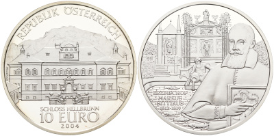 Австрия 10 евро 2004 Замок Хельбрунн, Маркус Ситтикус KM 3111 серебро PROOF 1-5-2-15