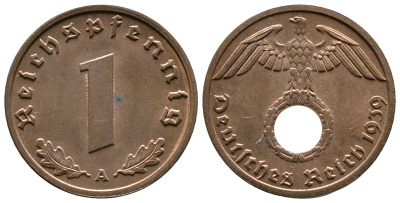 Германия 1 рейхспфенниг 1939 A KM 89, J. 361 бронза    220-364
