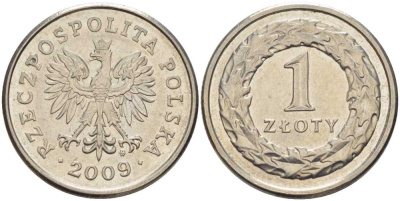 ПОЛЬША 1 ЗЛОТЫЙ 2009 MW KM 282 медно-никель 54-2025