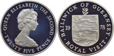 Гернси 25 пенсов 1978 Королевский визит KM 32a серебро PROOF 02-090-34