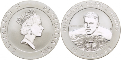 Австралия 10 долларов 1995 Олимпийское золото Австралии, Маррей Роуз KM 302 серебро PROOF 1082-8-53