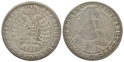 Австрия, Священная Римская империя 15 крейцеров 1662 GH, монетный двор Бреслау, Леопольд I (1658-1705) KM 1143 серебро 413-323