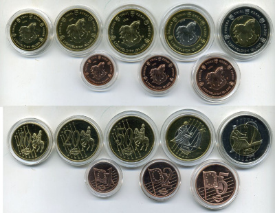 ИСЛАНДИЯ НАБОР ИЗ 8 МОНЕТ 2005 ЕВРОПРОБНИКИ (крупный формат) СЕРТИФИКАТ, КАПСУЛЫ, ЖИВОТНЫЕ, КОНЬ биметалл PROOF 06-081-8