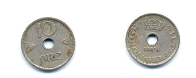 НОРВЕГИЯ 10 ЭРЕ 1924 KM 383 медно-никель 4379-323