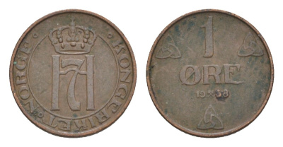 Норвегия 1 эре 1938 Хокон VII (1905-1957) KM 367 бронза 4632-1049