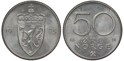 Норвегия 50 эре 1975 Улаф V (1957-1991) KM 418 медно-никель 4128-1141